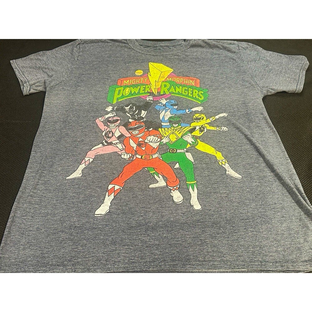 Mighty Morphin Power Rangers Retro Graphic Tee Men’s Large Gray 90s Nostalgia